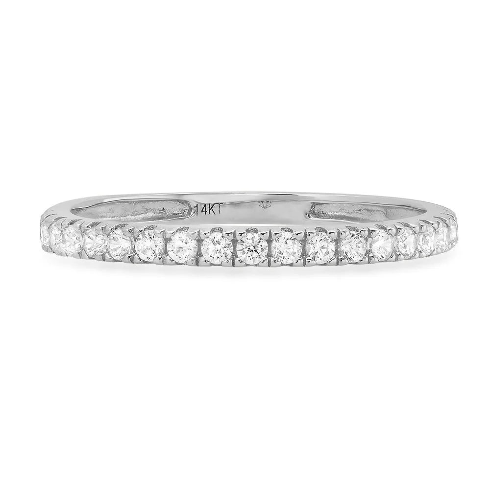 0.57 ct Round Cut Natural Diamond SI1-SI2 J-K Solid 14K White Gold Stackable Ring E95610
