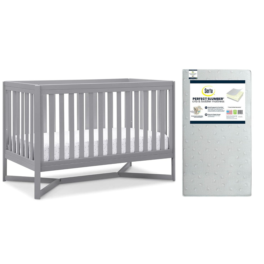 Midnight Grey 4-in-1 Convertible Crib with Crib & Toddler Mattress C126