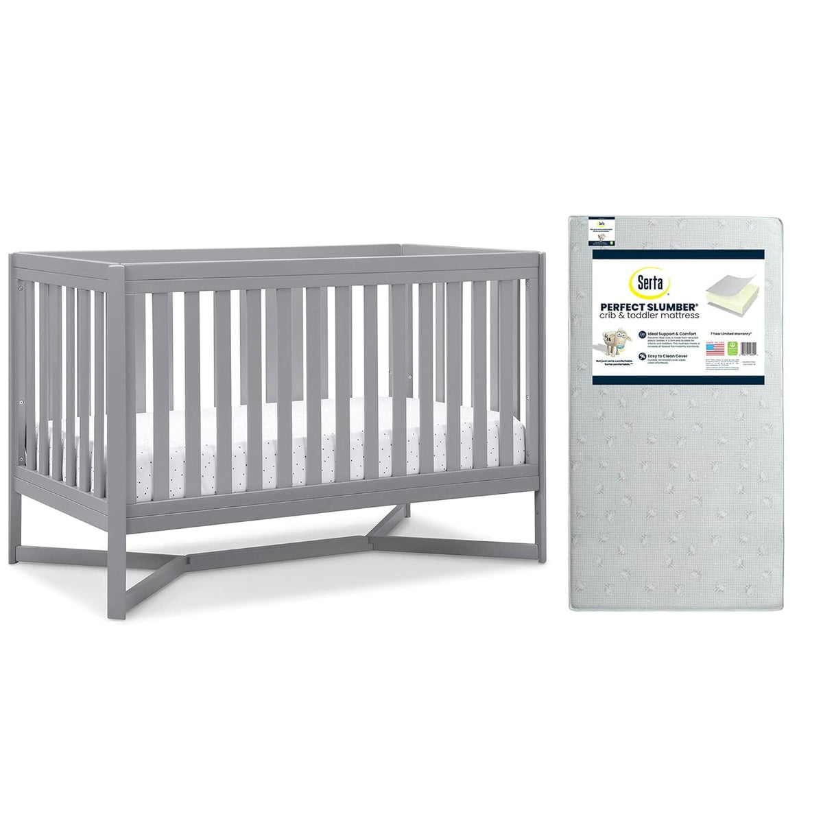 Midnight Grey 4-in-1 Convertible Crib with Crib & Toddler Mattress C126