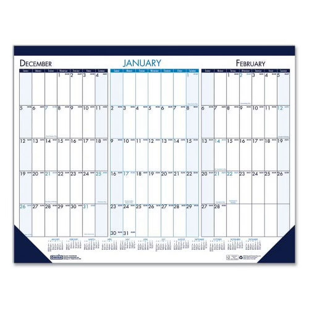 2PK Three Month Desk Pad, 22 x 17, White/Blue/Teal Sheets, Blue Binding, Blue Corners F9136