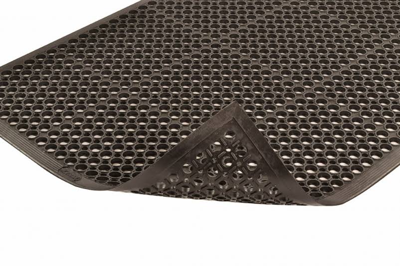Rubber Drainage Mat, 3' Width x 10' Length, Black N3788