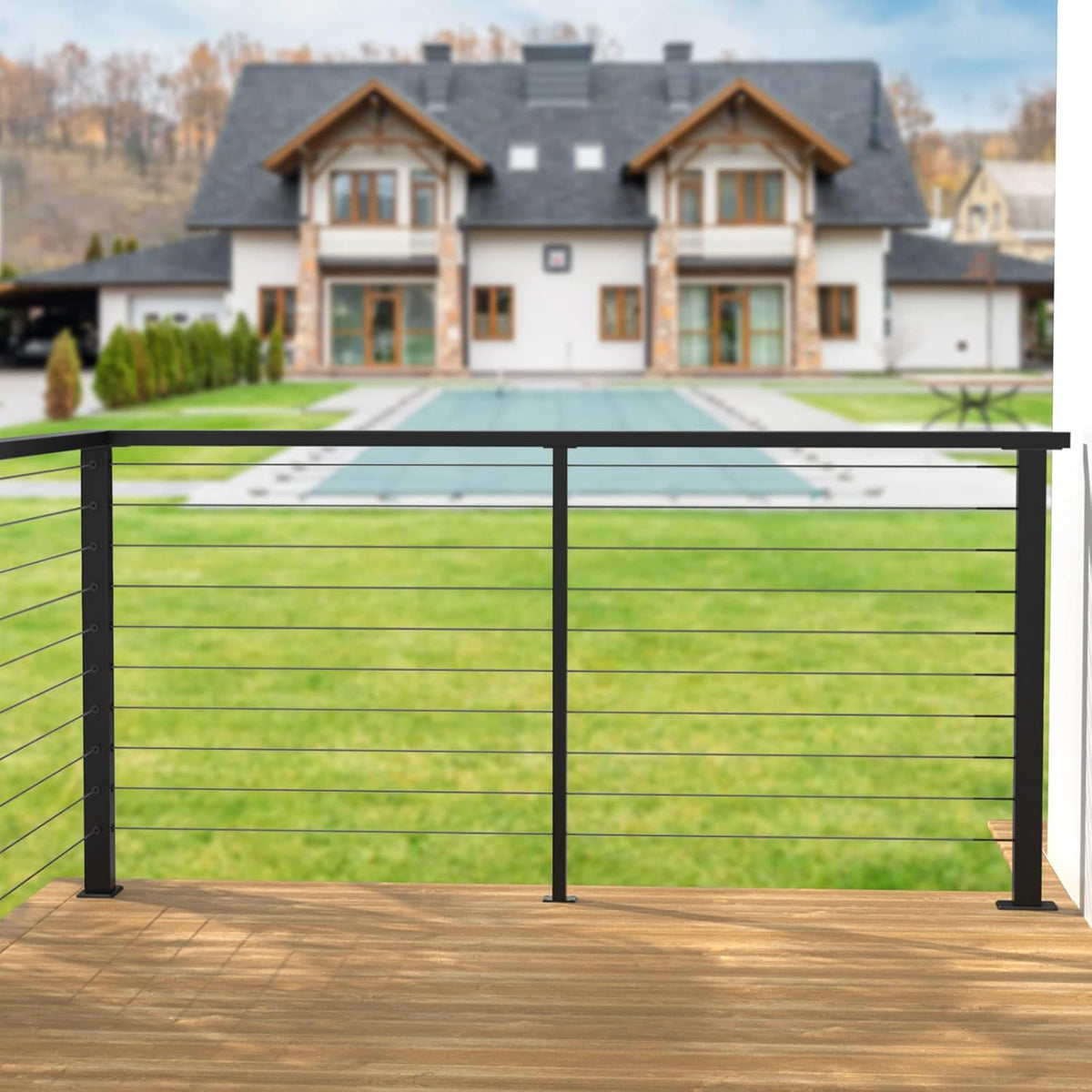 4 Pack 36x2x2 Stainless Steel Black Cable Railing Post M221144