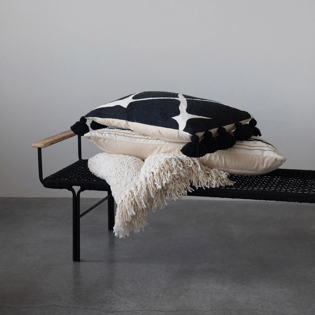 Cream Cotton Blend Bouclé Throw with Fringe E362626