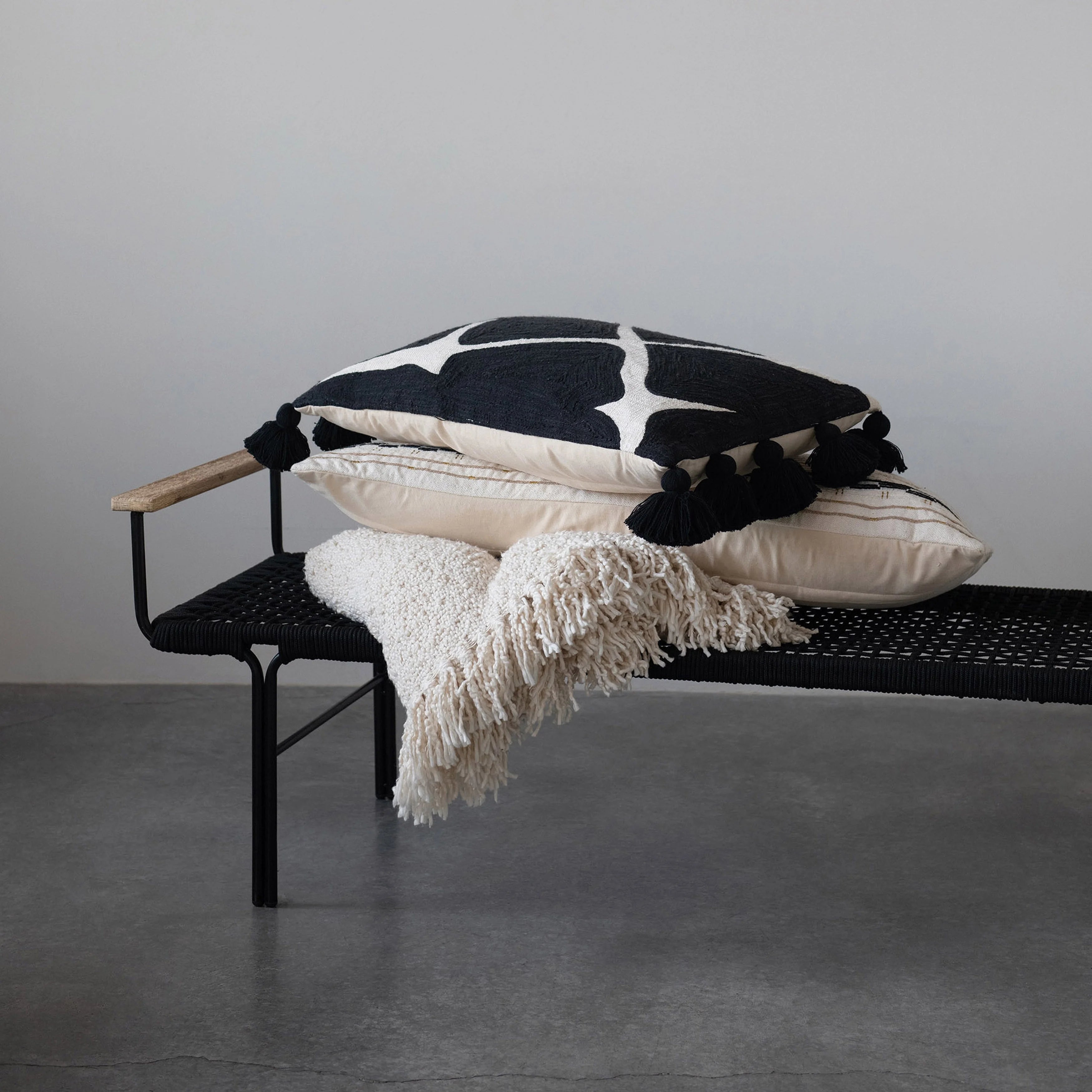 Cream Cotton Blend Bouclé Throw with Fringe E362626