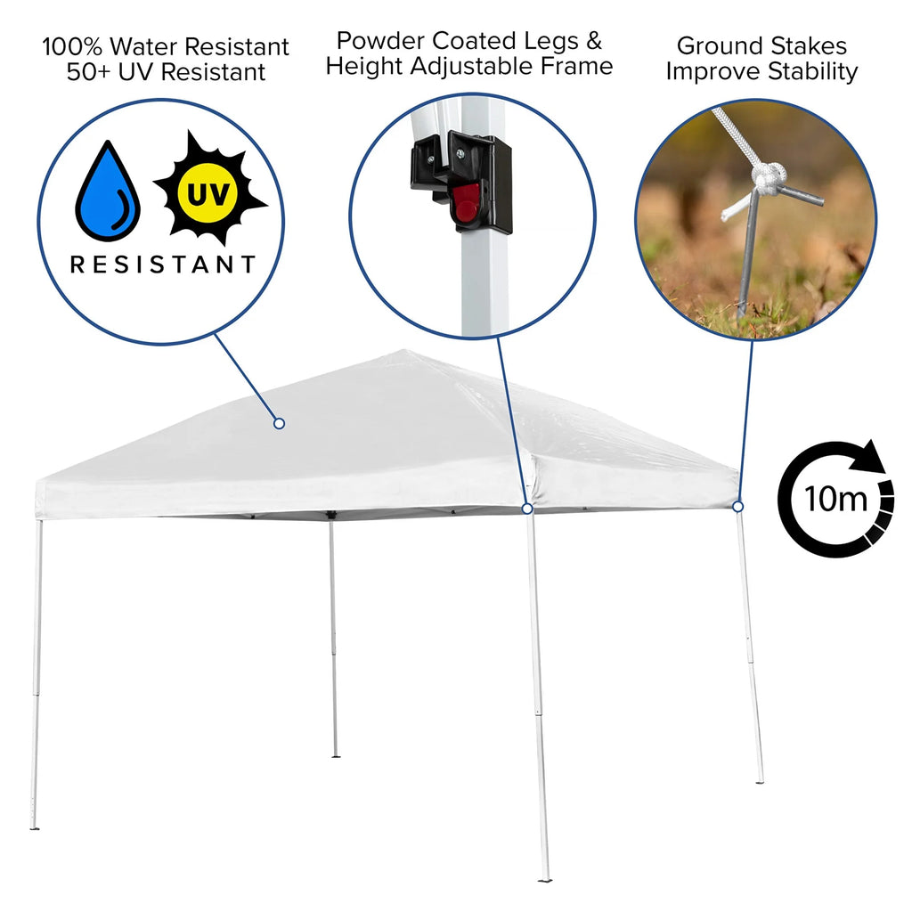 10'x10' White Pop Up Canopy Tent with 6-Foot Bi-Fold Table and Set of 4 White Folding Chairs R9443