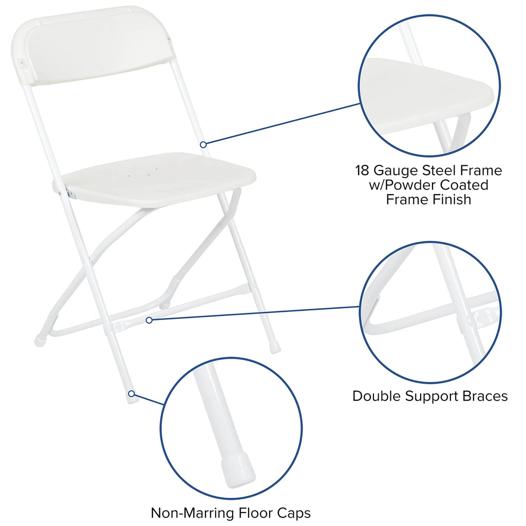 10'x10' White Pop Up Canopy Tent with 6-Foot Bi-Fold Table and Set of 4 White Folding Chairs R9443