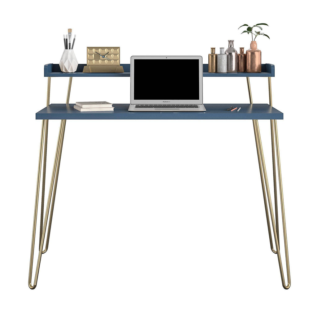 Navy Retro Desk with Riser and Gold Legs B161