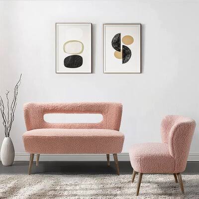 Pink Polyester Armless Loveseat S8814