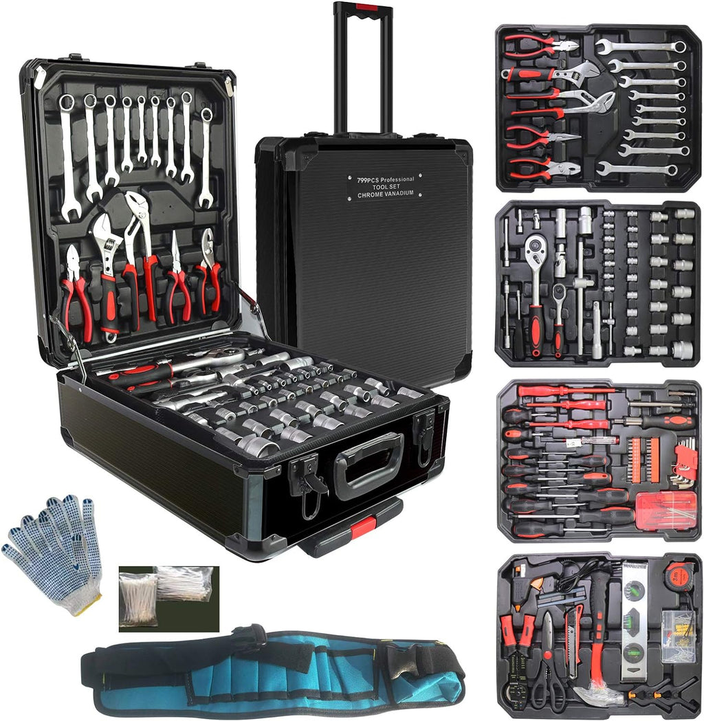 799pcs Aluminum Trolley Case Tool Set Silver N22388