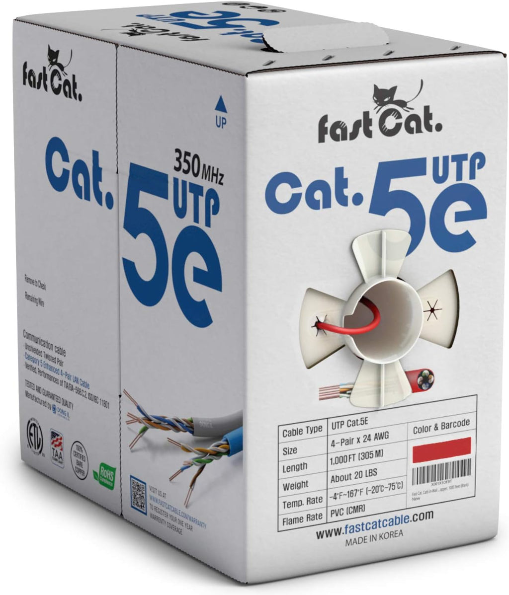 Cat5e Ethernet Cable 1000ft - 24 AWG CMR Bare Copper UTP LAN Cable (Orange) D4072