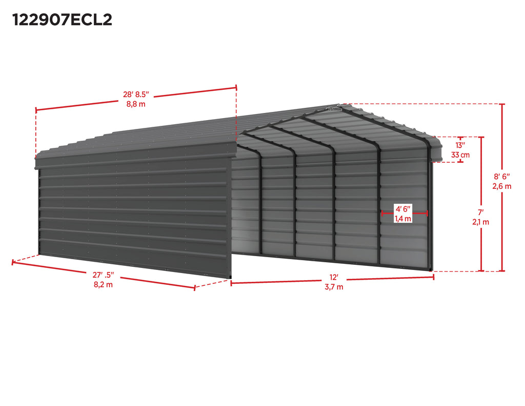 Galvanized Steel Carport Kit, 12' x 29' x 7' B537