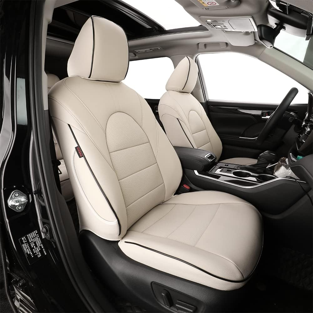 Beige Leatherette Car Seat Covers for Select Toyota Highlander 2014-2019 V7023
