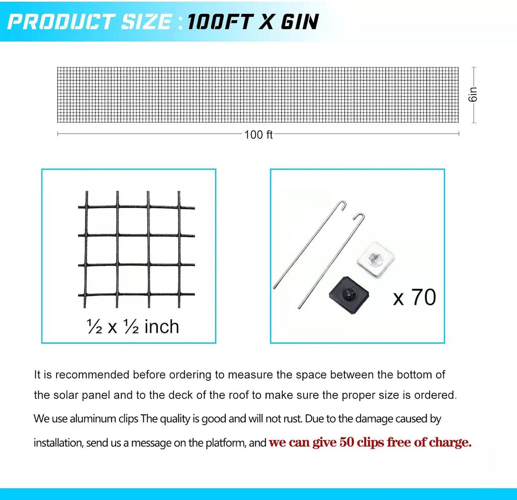 Solar Panel Bird Guard 6in X 100ft PVC Coated Galvanized Steel Wire Mesh B14107