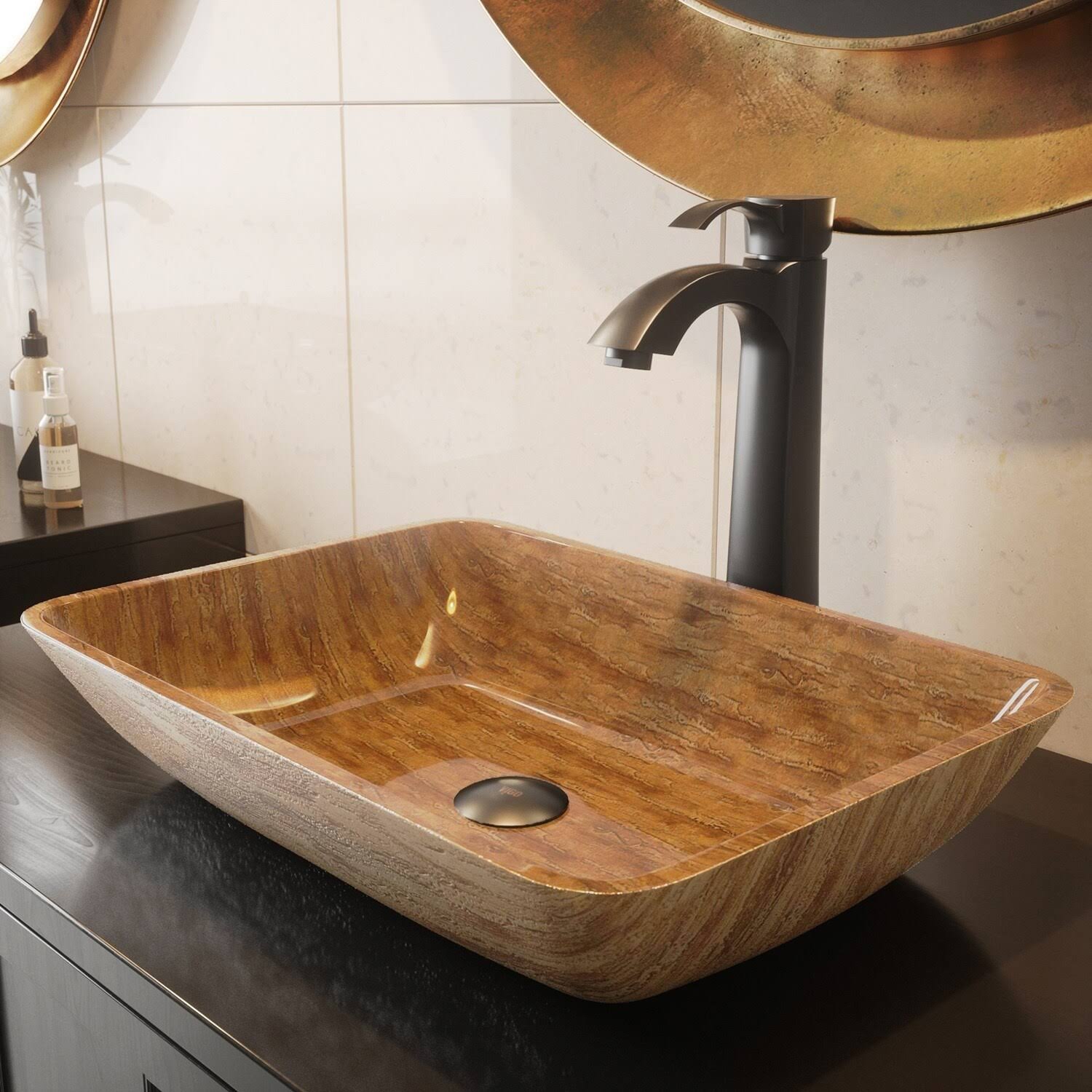 Amber Sunset Glass Rectangular Vessel Bathroom Sink D72083