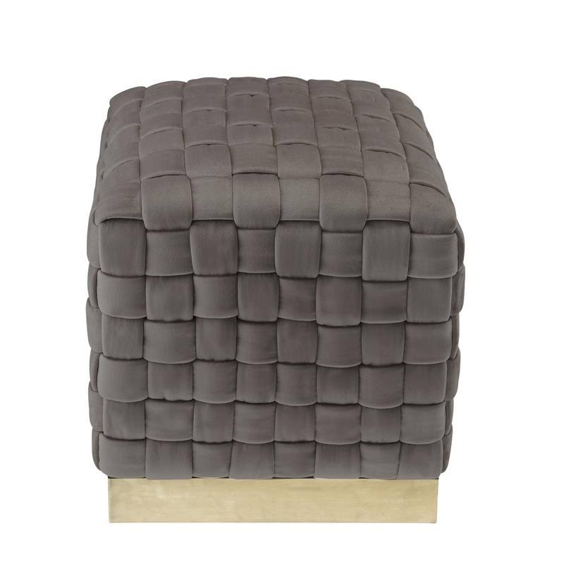 Taupe/Gold Velvet Cube Ottoman with Metal Base E676