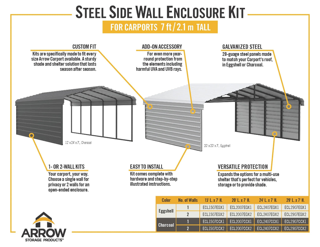 Galvanized Steel Carport Kit, 12' x 29' x 7' B537