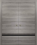 Sliding French Double Pocket Doors 72 x 84 inches Grey Matte with Frosted Glass Solid Wood Interior Doors S26004