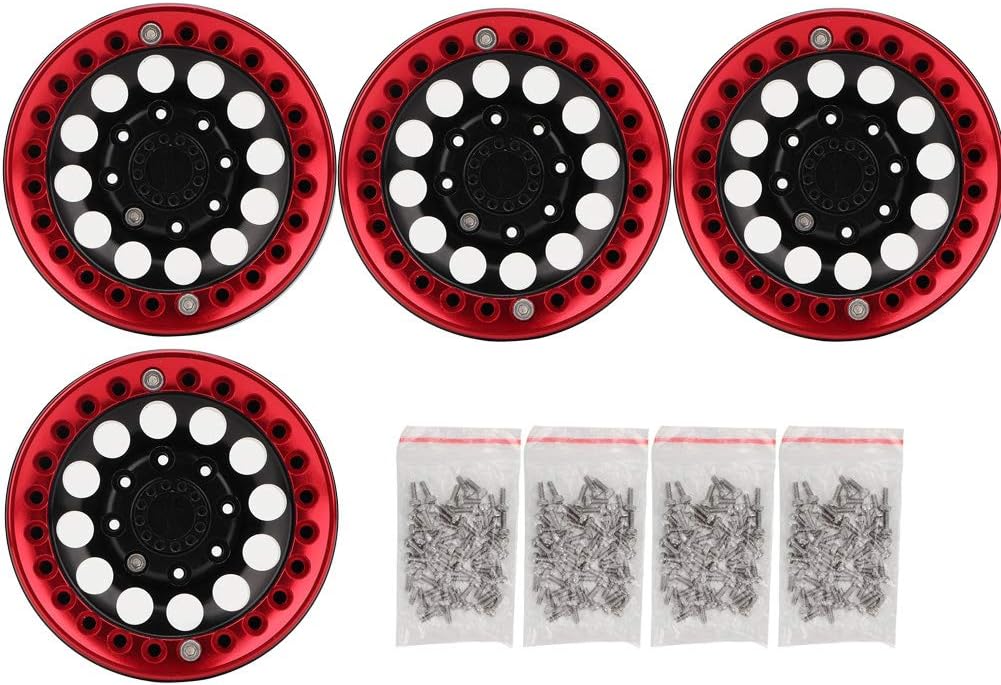 4Pcs 1.9 Inch Beadlock Wheel Rim Hub Accessory for RC Crawler Car (Black Red) K992