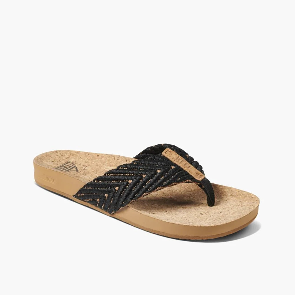 Women's Reef Cushion Strand Black Sandals J4414