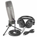 Silver USB Studio Microphone with Headphones and Software H175259