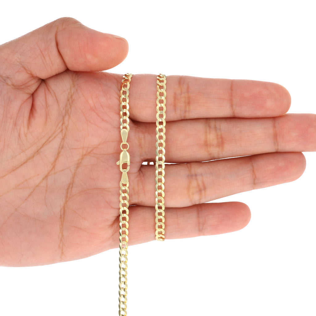 14k Yellow Gold 4mm Solid Cuban Curb Link Chain Bracelet J350
