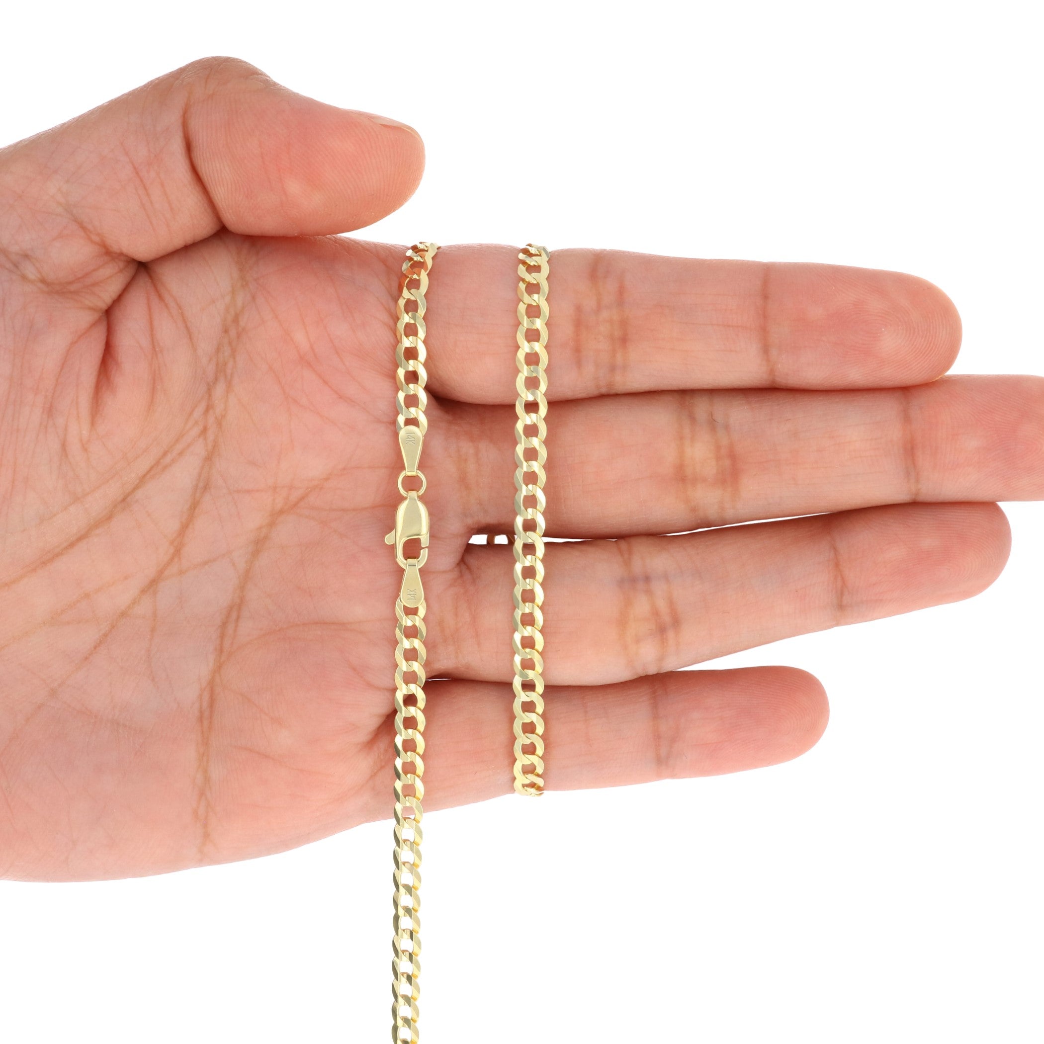 14k Yellow Gold 4mm Solid Cuban Curb Link Chain Bracelet J350