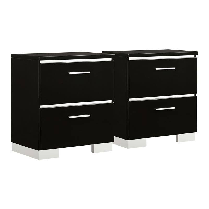 2pc Black Wood Bedroom Set with 2 Nightstands W9803