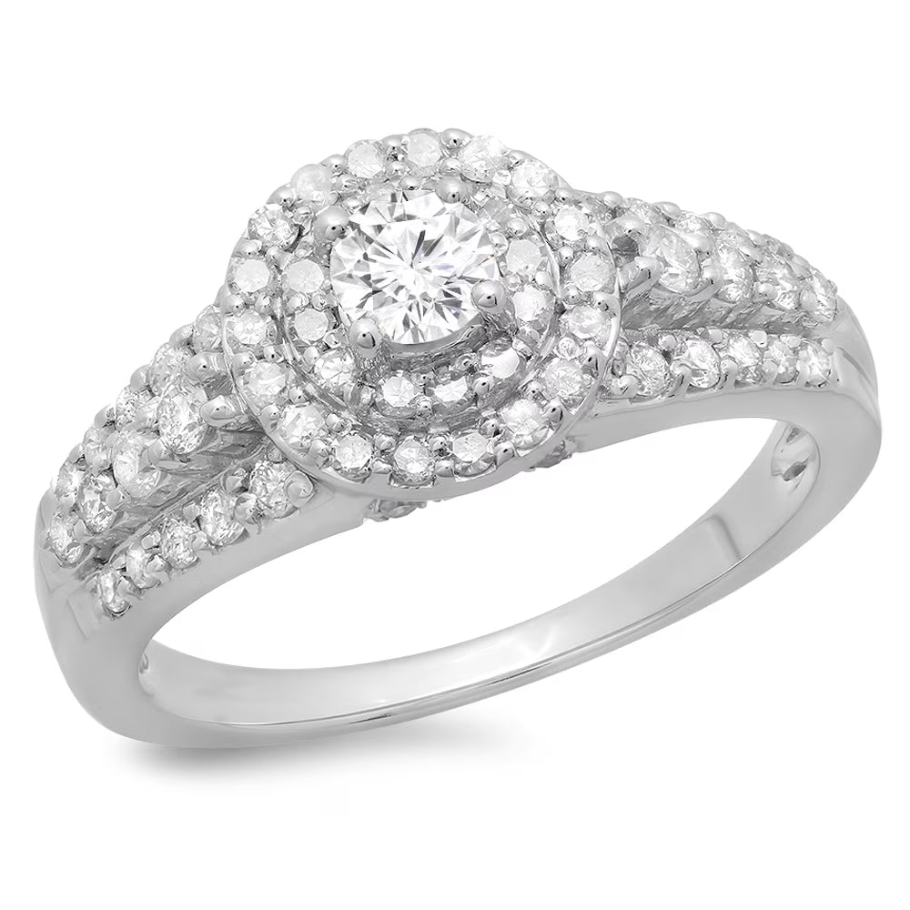 10K White Gold Diamond Halo Engagement Ring I4249
