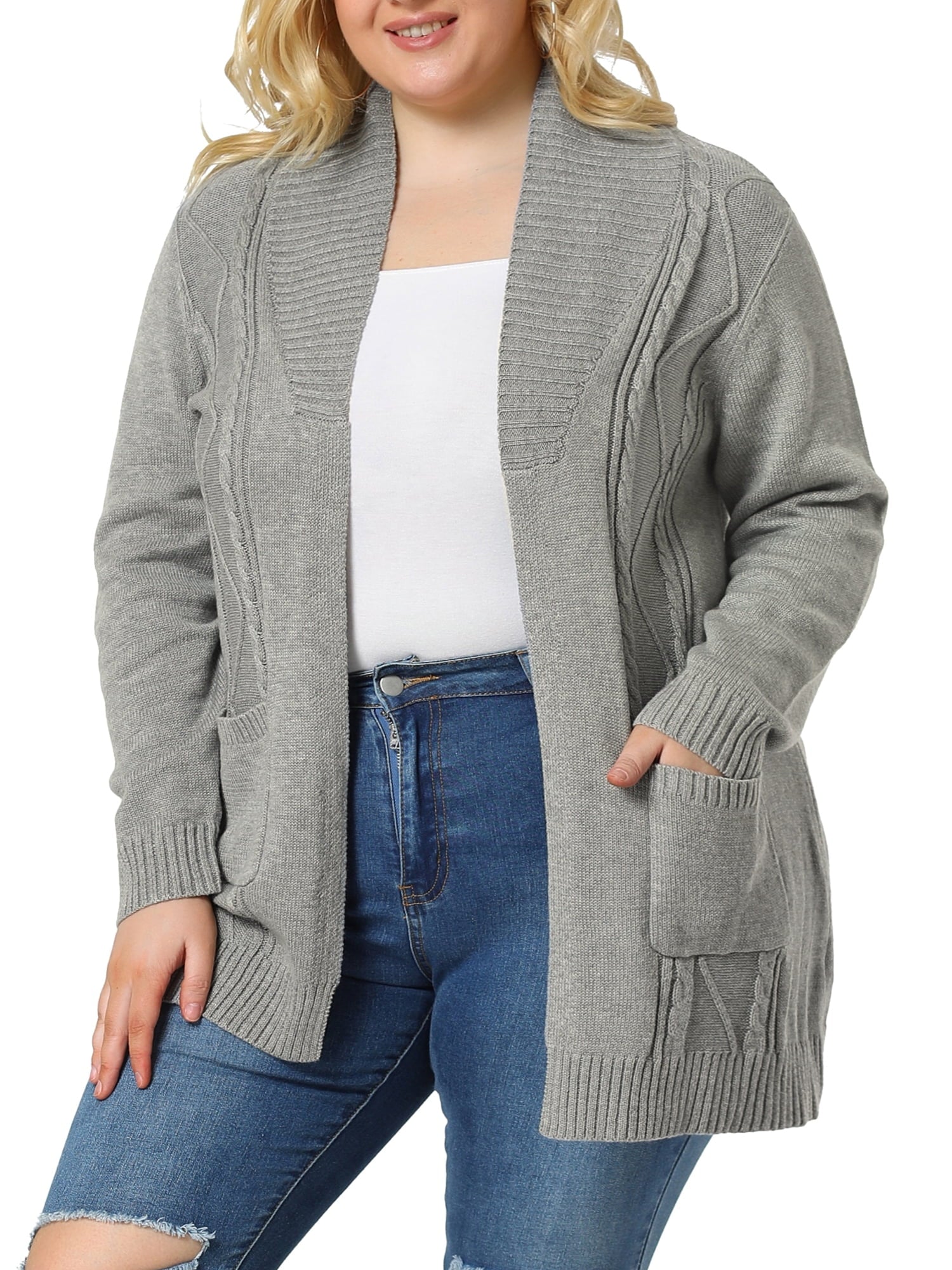 Plus Size Open Front Long Sleeves Kimono Cardigan V1390