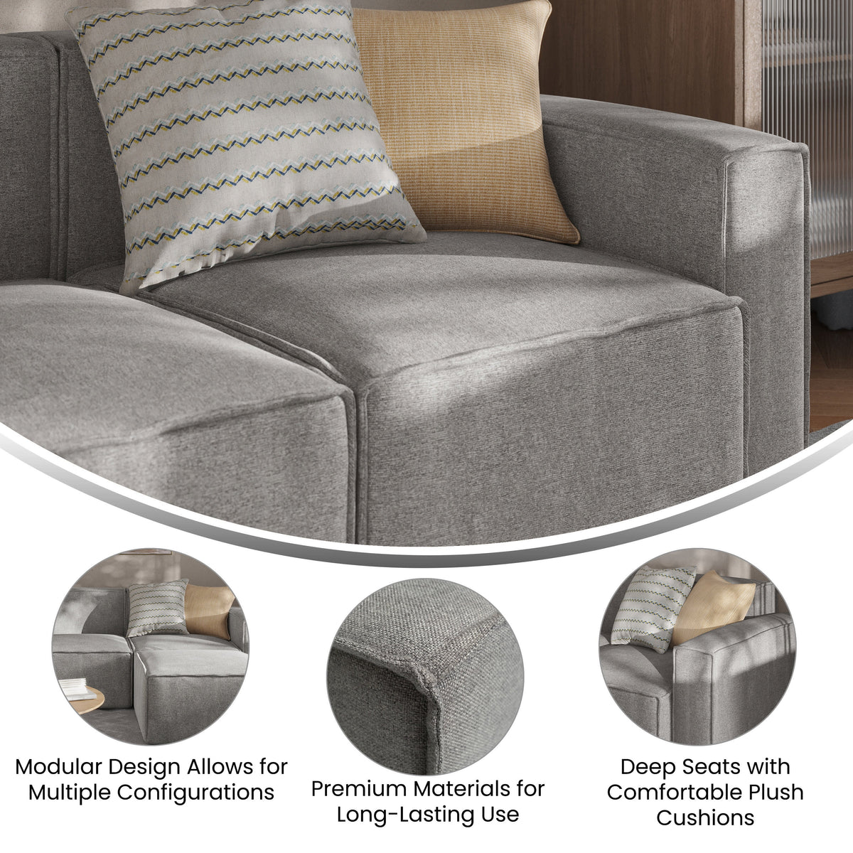 Gray Modular Sectional Sofa with Arm Rest N91588