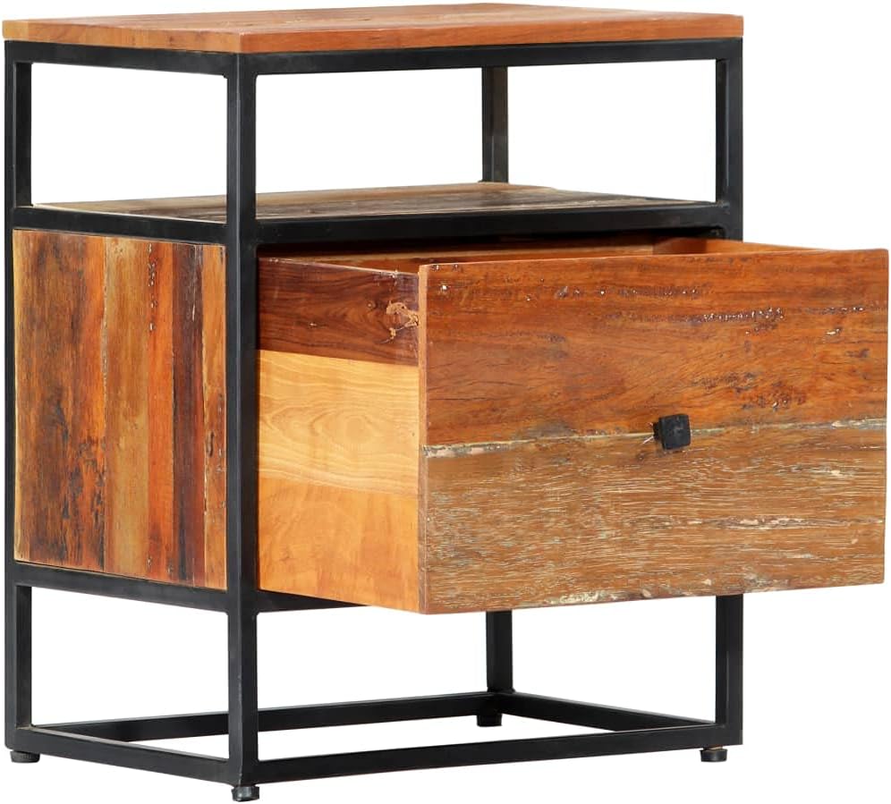Solid Reclaimed Wood and Steel Bedside Cabinet O851