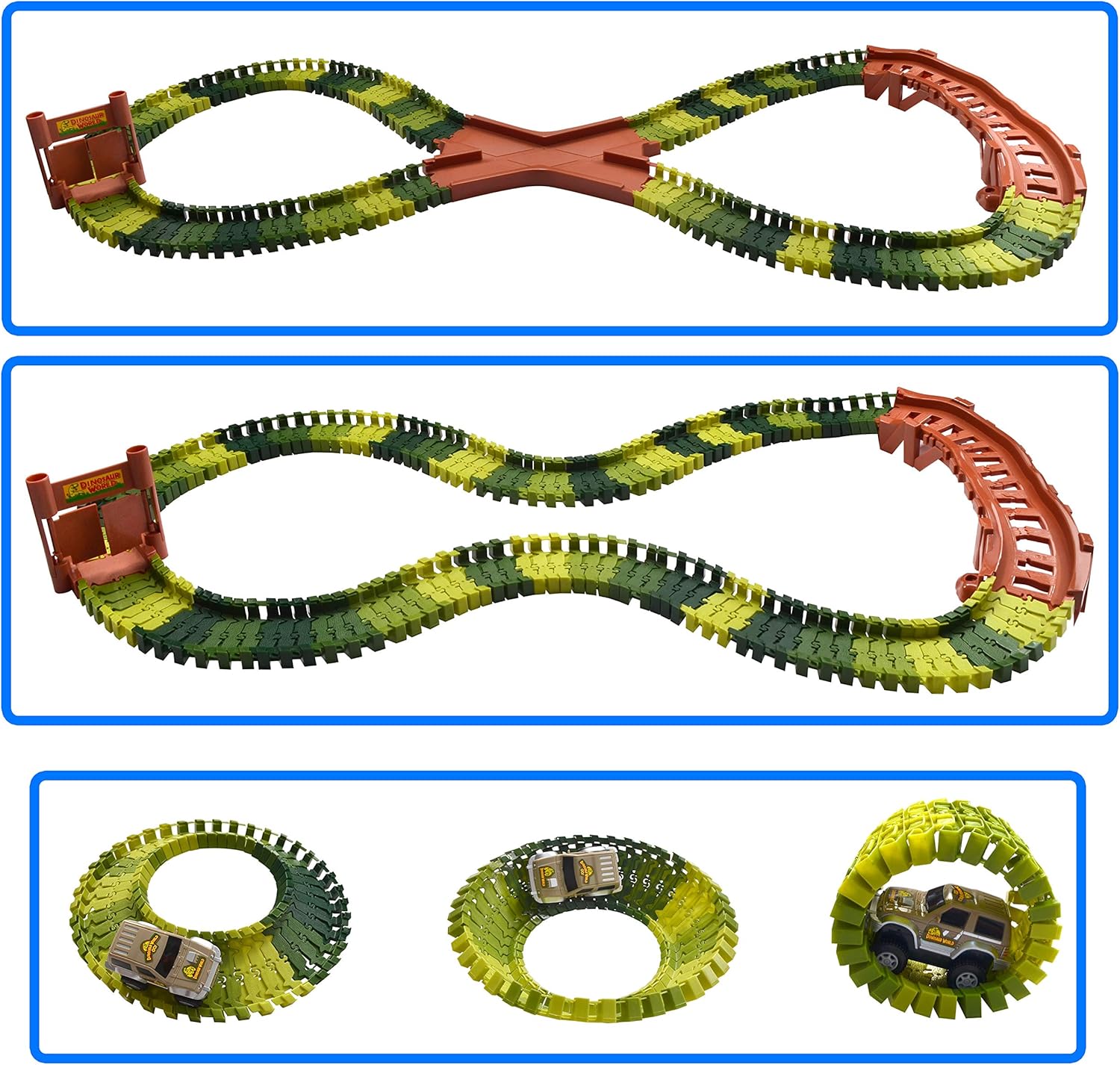 192 Pieces Flexible Train Track Race Car Vehicle Playset with 2 Battery Powered Race Cars and 2 Dinosaur Figures M96452