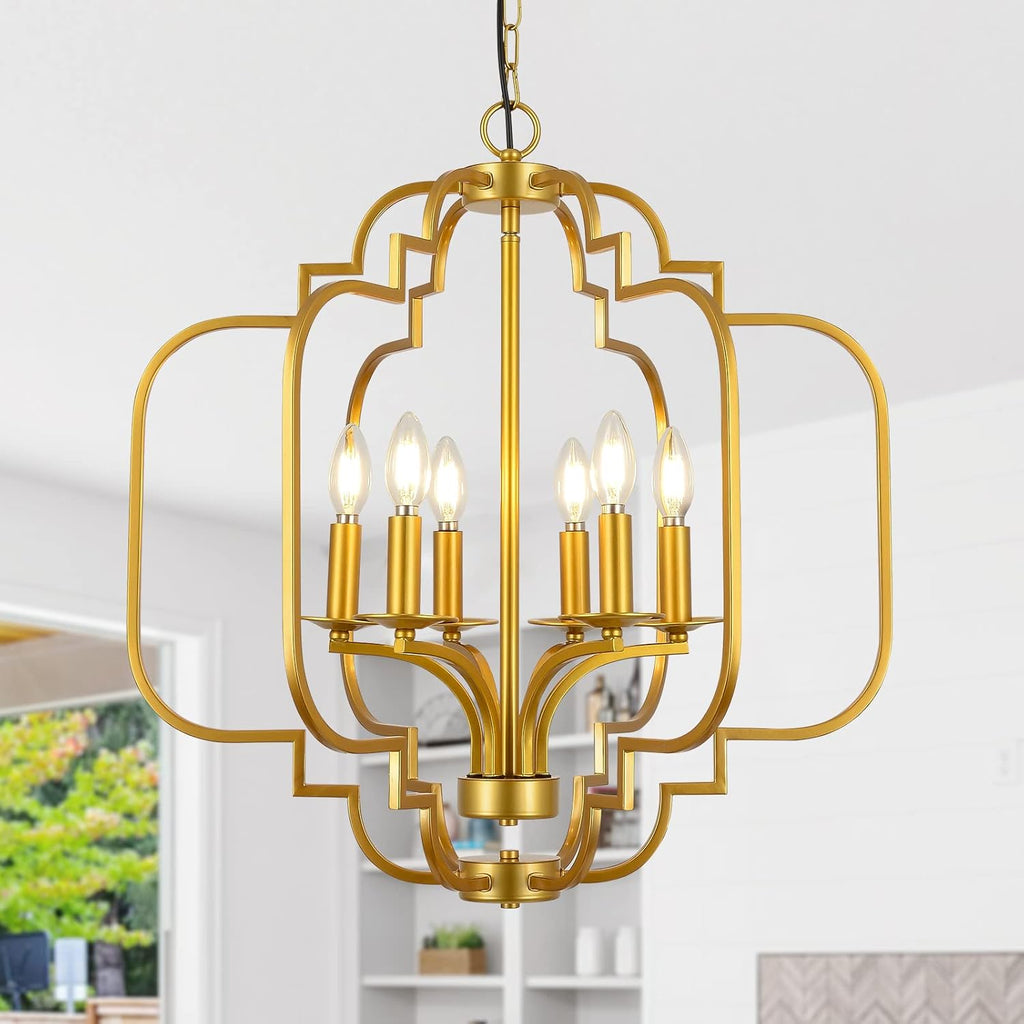 Farmhouse Chandelier Black and Gold Modern Candle Pendant Light Fixtures G744