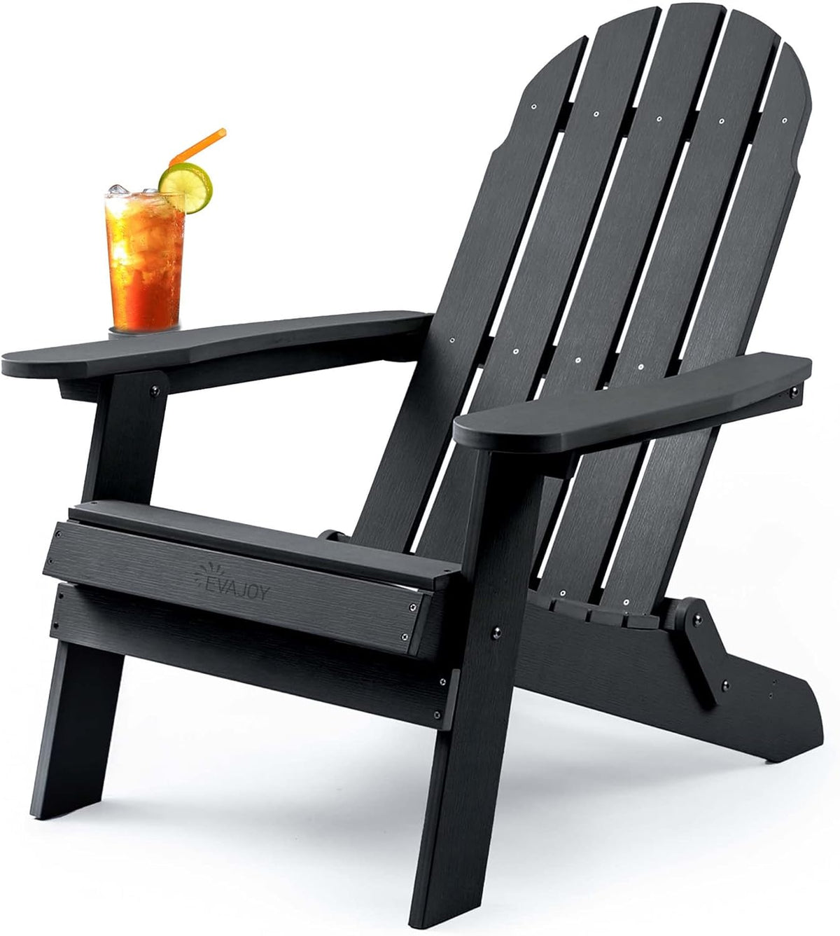 Grey Oversized Folding Adirondack Chair with Cup Holder Y4947