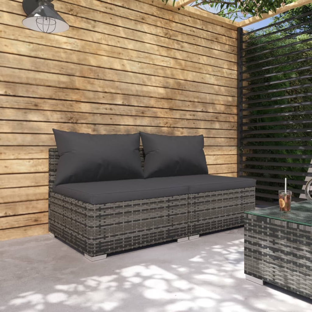 2 Piece Gray Poly Rattan Patio Lounge Set with Cushion and Pillow R6239