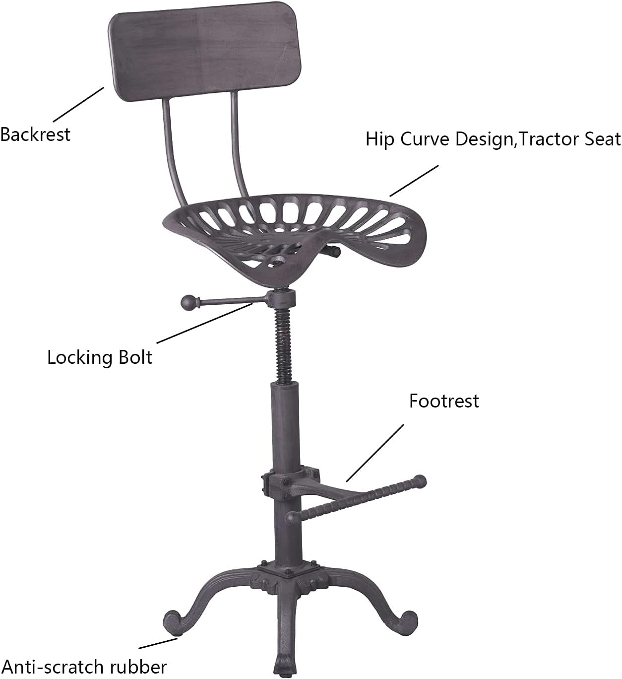 Industrial Rustic Bar Stool with Back, Adjustable Counter Height 22-26 inch D3208
