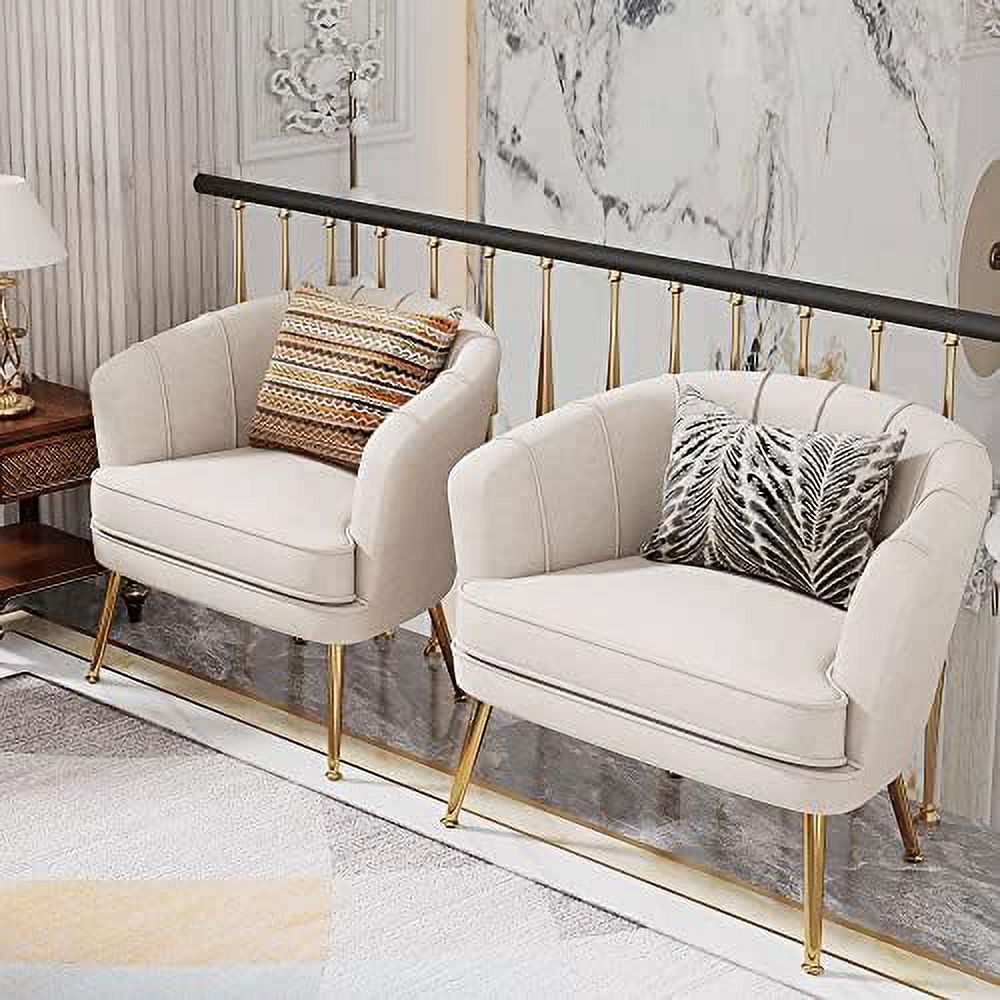 Velvet Accent Chair with Ottoman, Golden Metal Legs N42780