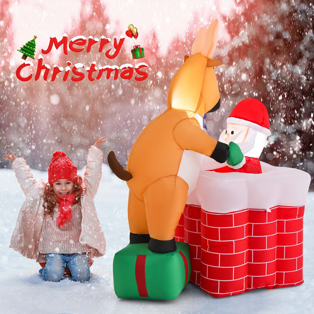 5 FT Christmas Inflatable Santa Claus Climbing Chimney Reindeer C67714