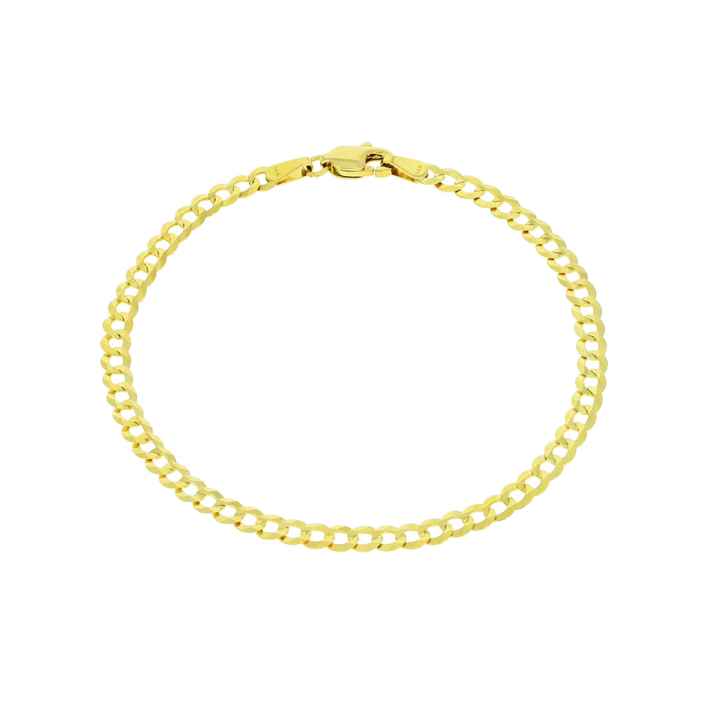 14k Yellow Gold 4mm Solid Cuban Curb Link Chain Bracelet J350