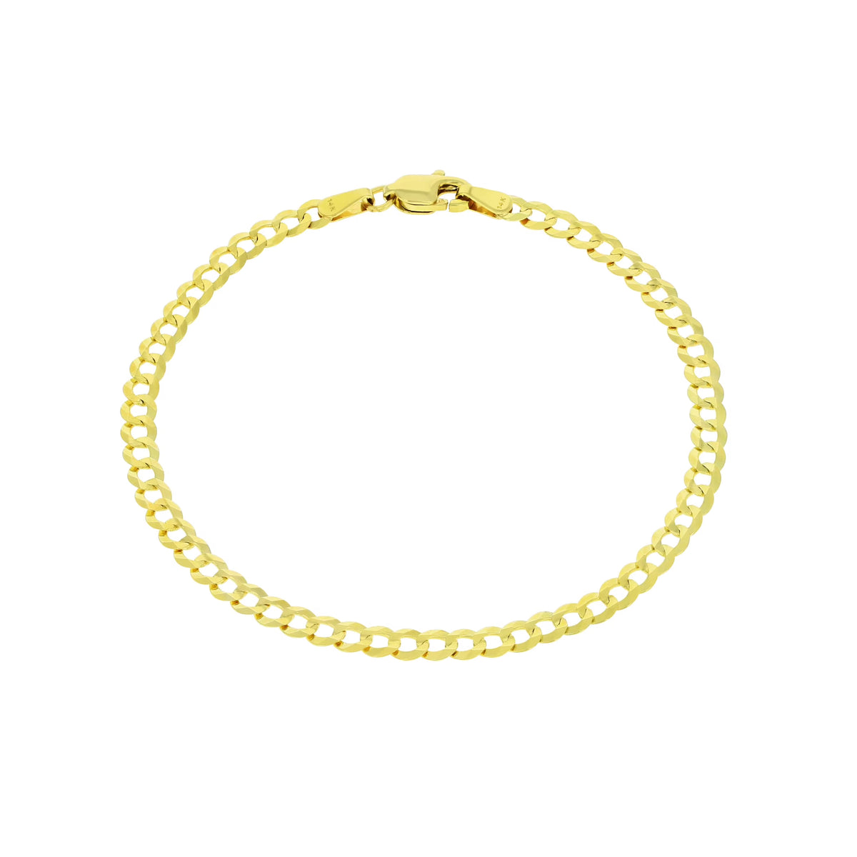 14k Yellow Gold 4mm Solid Cuban Curb Link Chain Bracelet J350