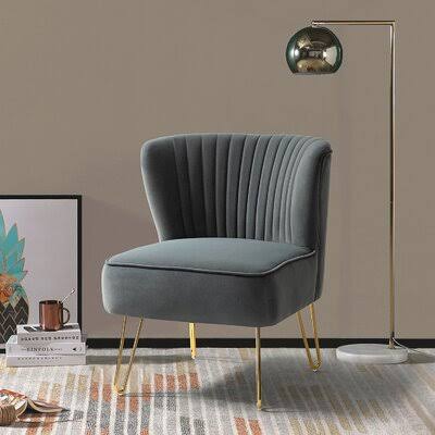 Gray Velvet Wide Side Chair S302