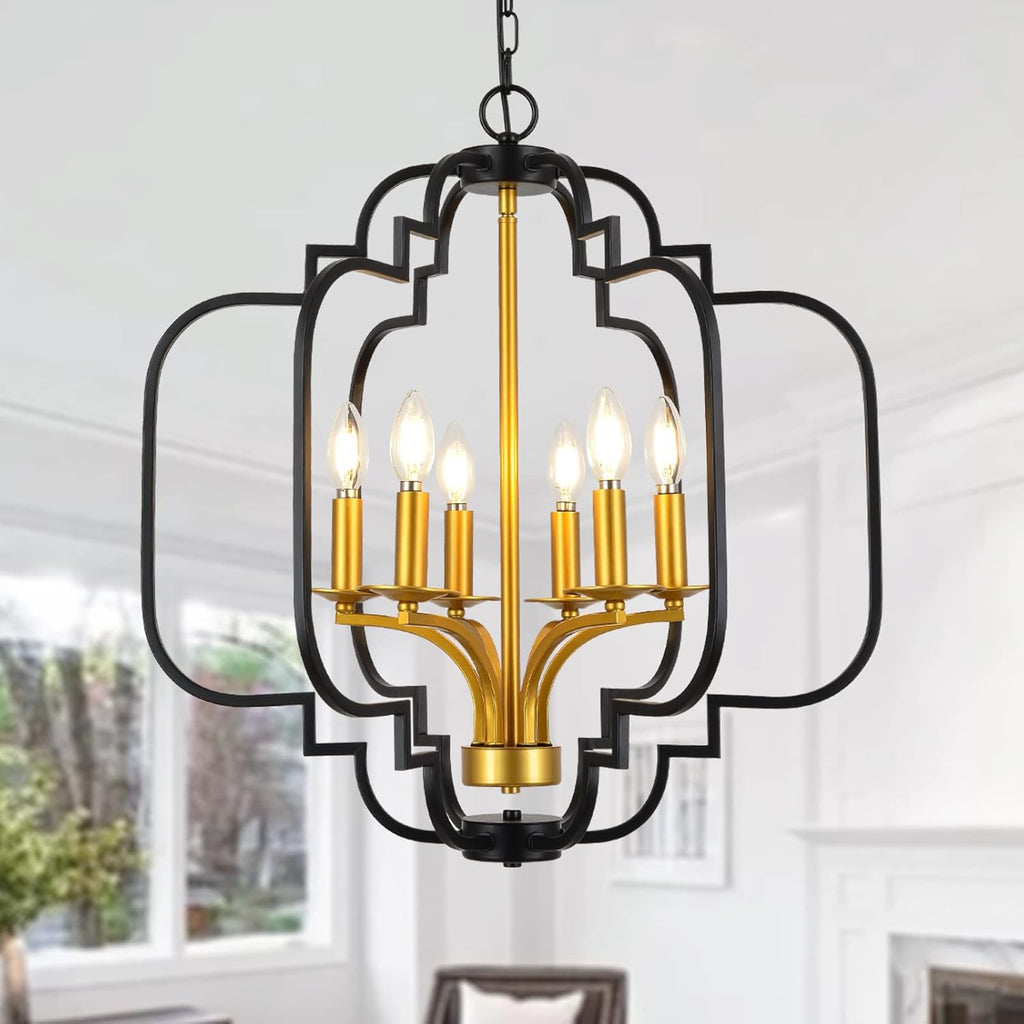 Farmhouse Chandelier Black and Gold Modern Candle Pendant Light Fixtures G744