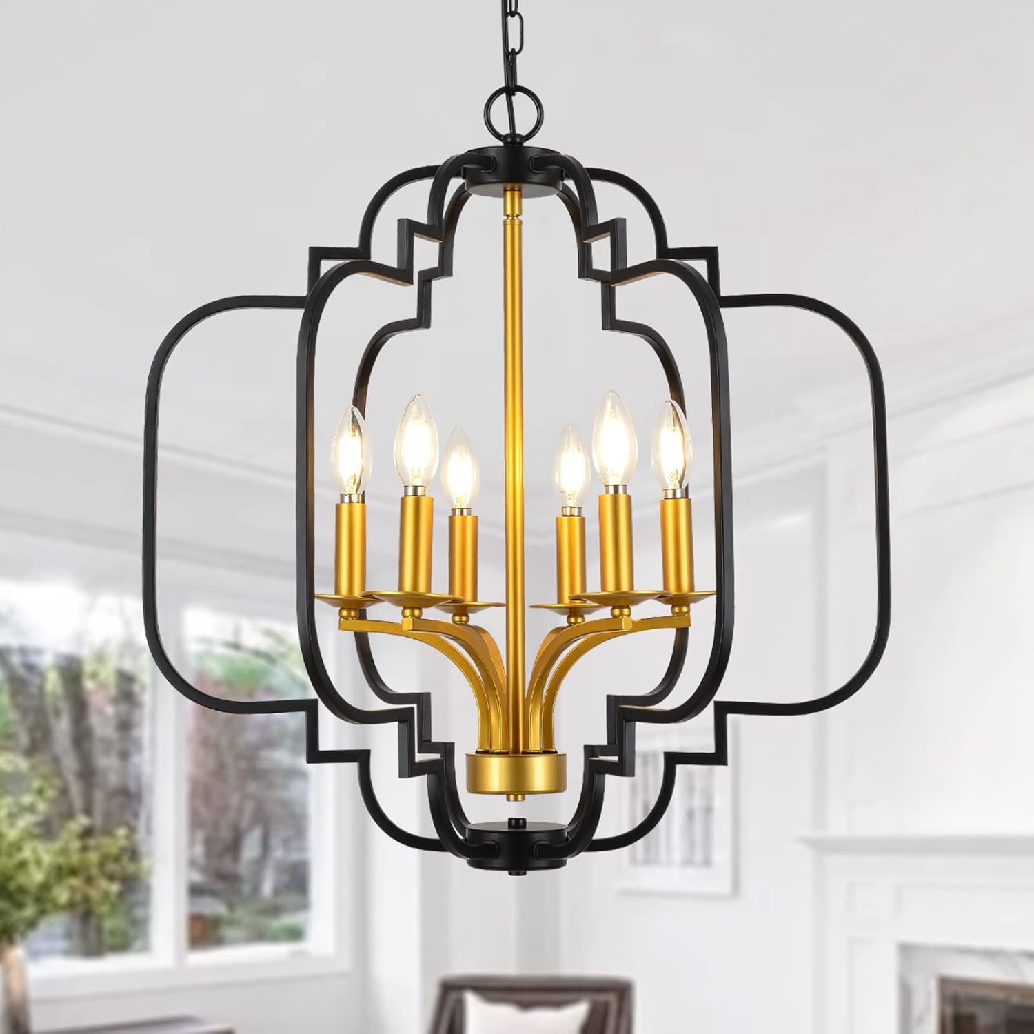 Farmhouse Chandelier Black and Gold Modern Candle Pendant Light Fixtures G744