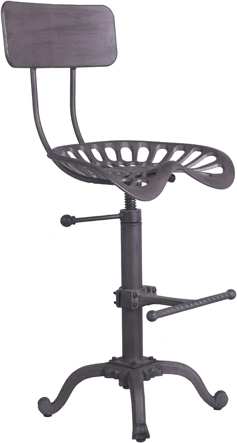 Industrial Rustic Bar Stool with Back, Adjustable Counter Height 22-26 inch D3208
