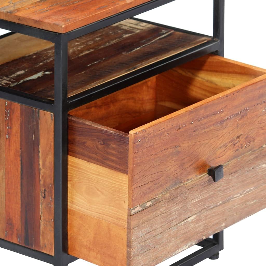 Solid Reclaimed Wood and Steel Bedside Cabinet O851