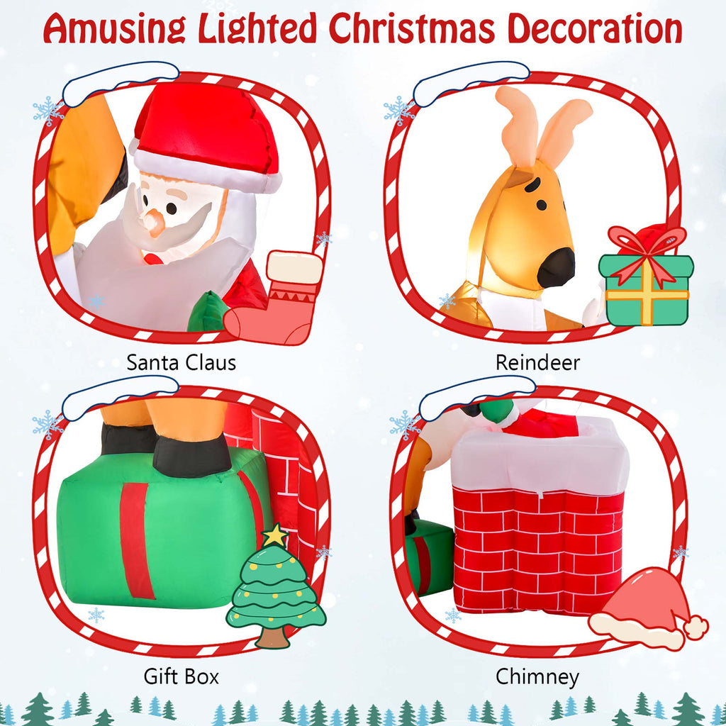 5 FT Christmas Inflatable Santa Claus Climbing Chimney Reindeer C67714