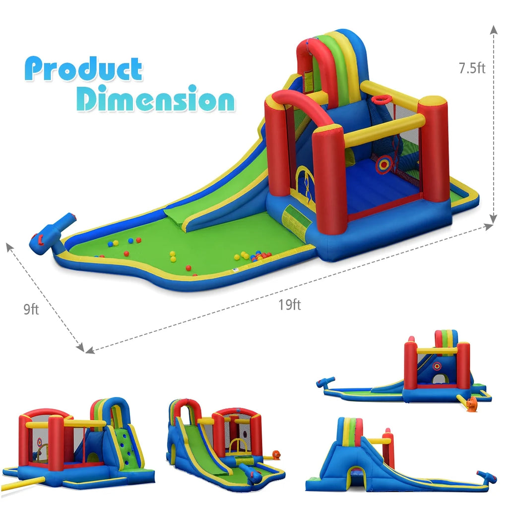 Inflatable Kid Bounce House Slide Climbing Splash Pool Castle with 750W Blower I6414