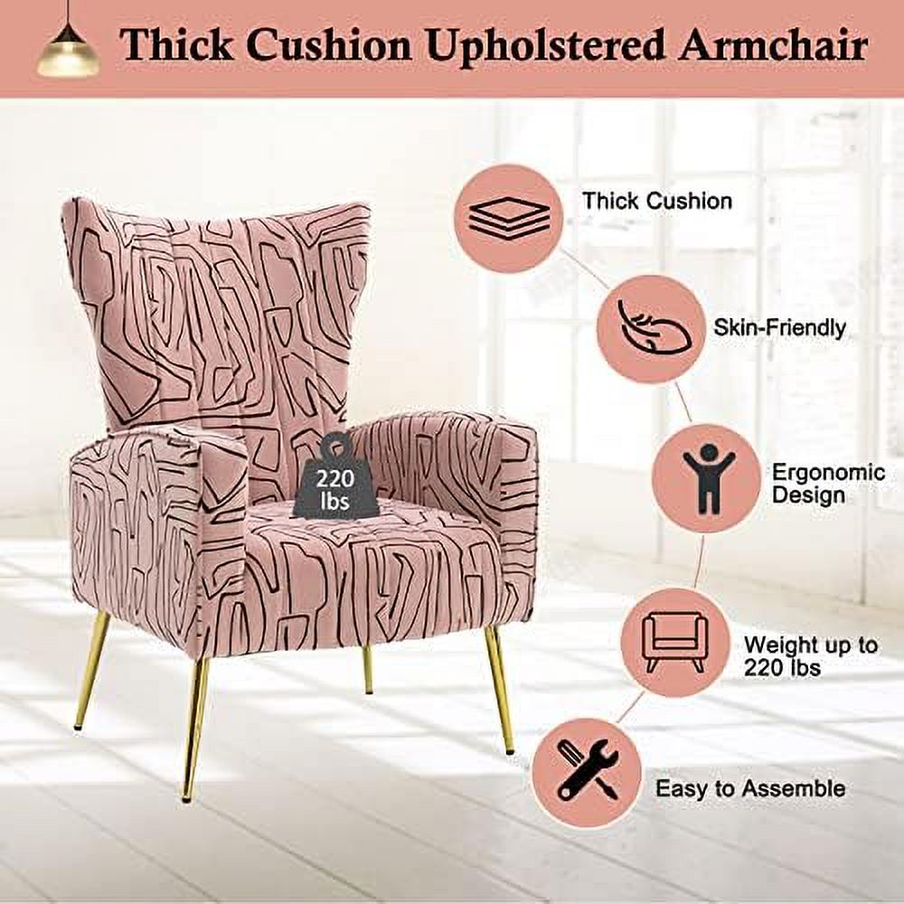 Navy Velvet Wingback Accent Chair with Metal Gold Legs M60384