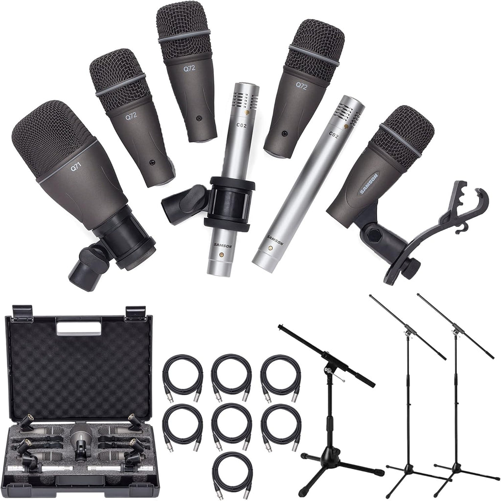 7-Piece Drum Microphone Kit with 2 Mic Boom Stands and 7 XLR Mic Cables Z6488