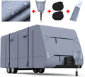 Waterproof 210D Travel Trailer RV Cover with 4 Gutter Spout Covers U389